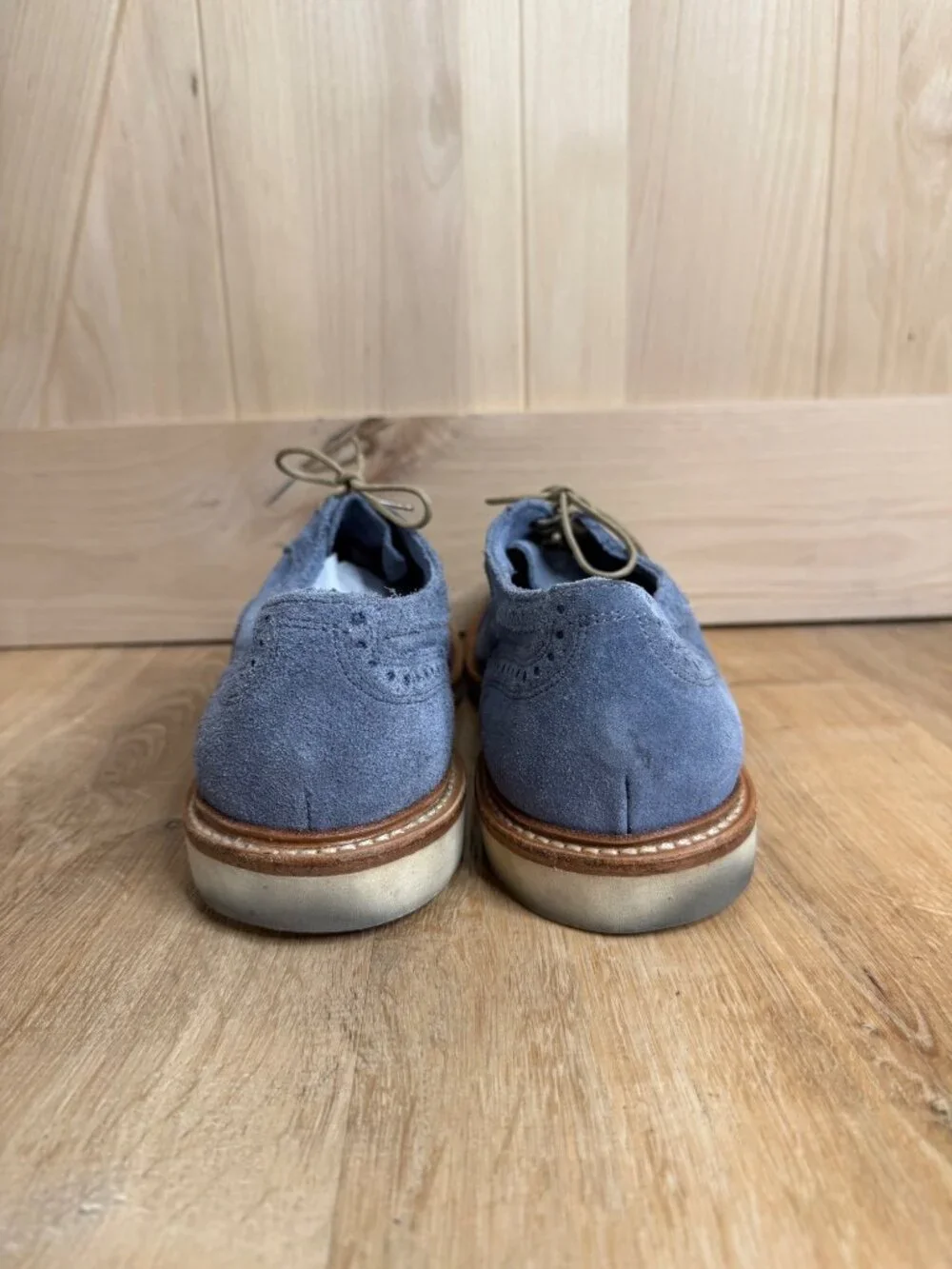 Allen Edmonds Strandmok 2.0 Blue Suede Oxford Shoes Mens 10D Vibram Gumlite